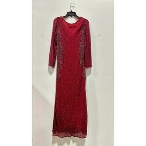 Chaudry Red Beaded Silk Chantilly Gown
